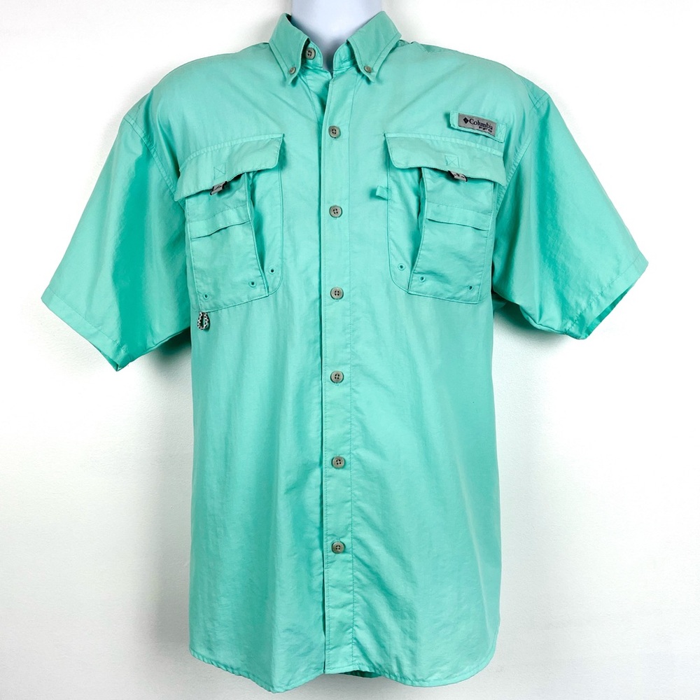 Columbia PFG Bahama Vented Teal Short Sleeve Button-Down Shirt, Size M